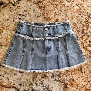 PACSUN Frayed Edge Light Wash Blue Denim Mini Skirt Summer